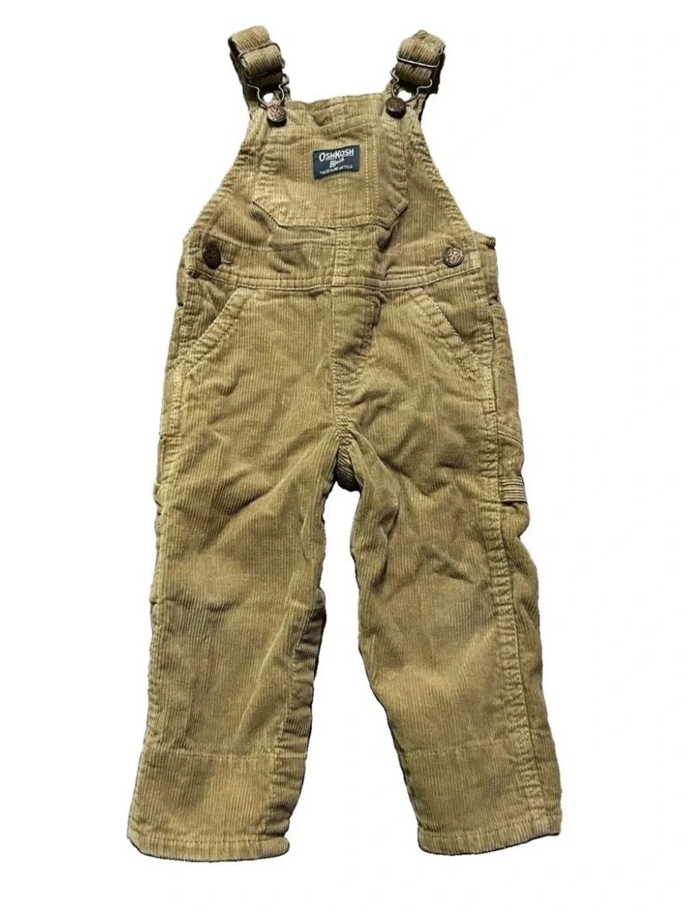 Baby Boy Oshkosh Beige Corduroy Overalls Plaid Cuffs Size 12 Months - Picture 1 of 4